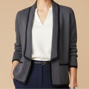 Loft Wool Blend knit Sweater Blazer XS Petite Charcoal Grey Preppy Office